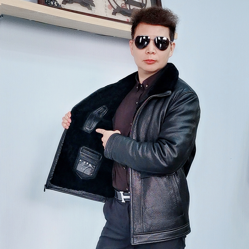 山羊皮皮毛二体男士外套立翻领休闲保暖中年标准版服装