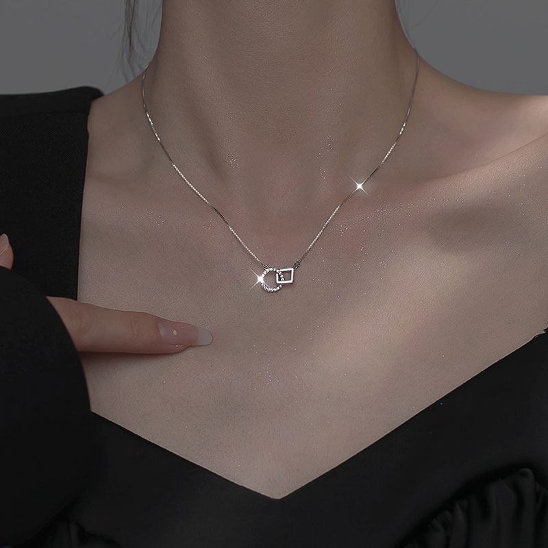 坠链均925银 环环相扣纯银项链女轻奢锁骨链圣诞节七夕礼物送女友