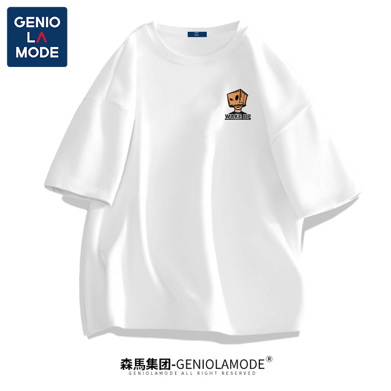 GENIOLAMODE短袖男潮牌潮流美式高街夏季休闲设计感白色t恤男款