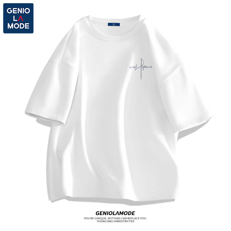 GENIOLAMODE百搭短袖男t恤白色简约情侣装青少年夏季潮牌运动上衣