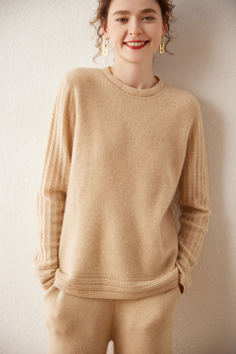 新款高端圆领镂空扭花羊绒衫秋冬冬季休闲纯色长袖加厚打底衫针织