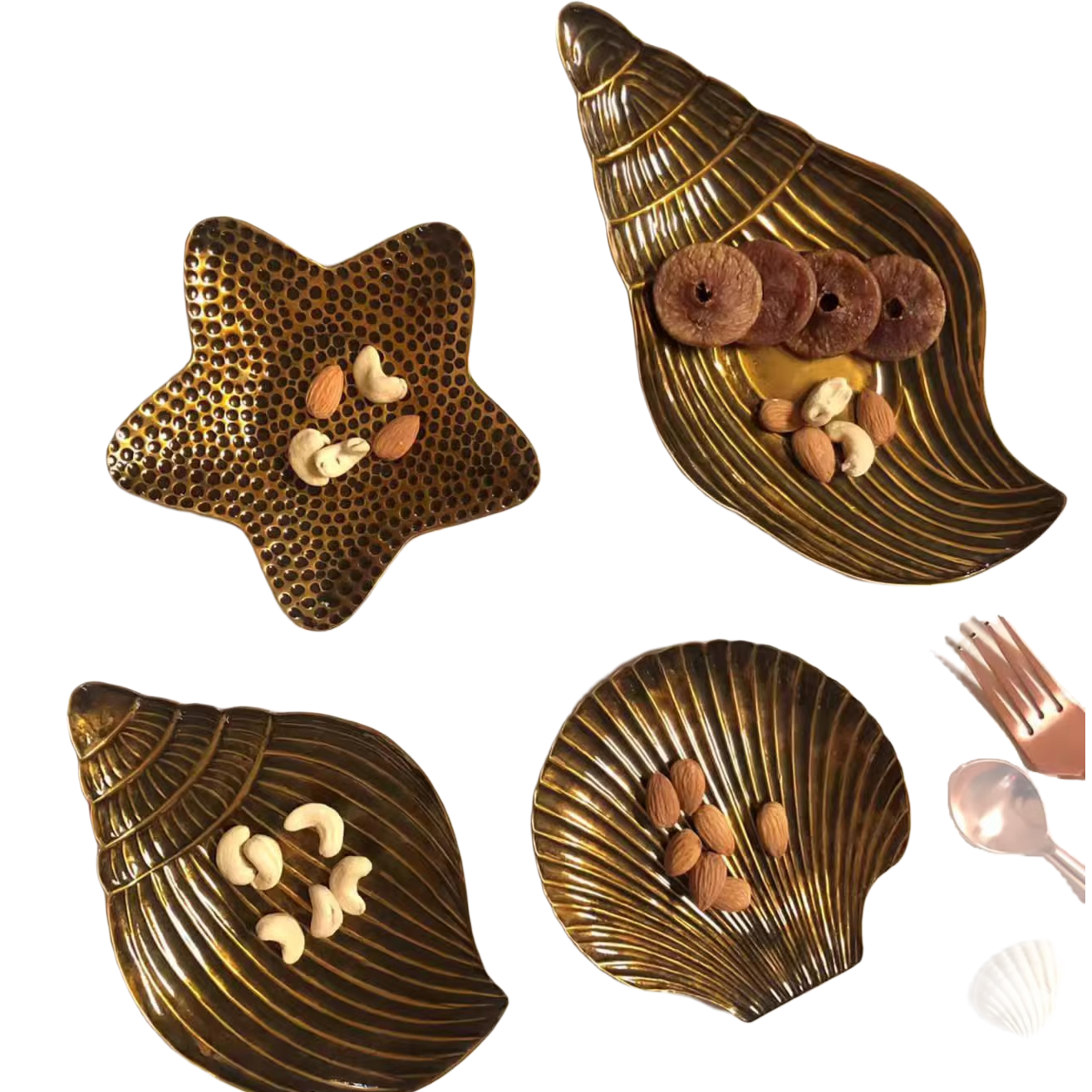 纯铜尺寸海星碟贝壳手工海螺扇贝碟子首饰盘INS干果盘手工做旧