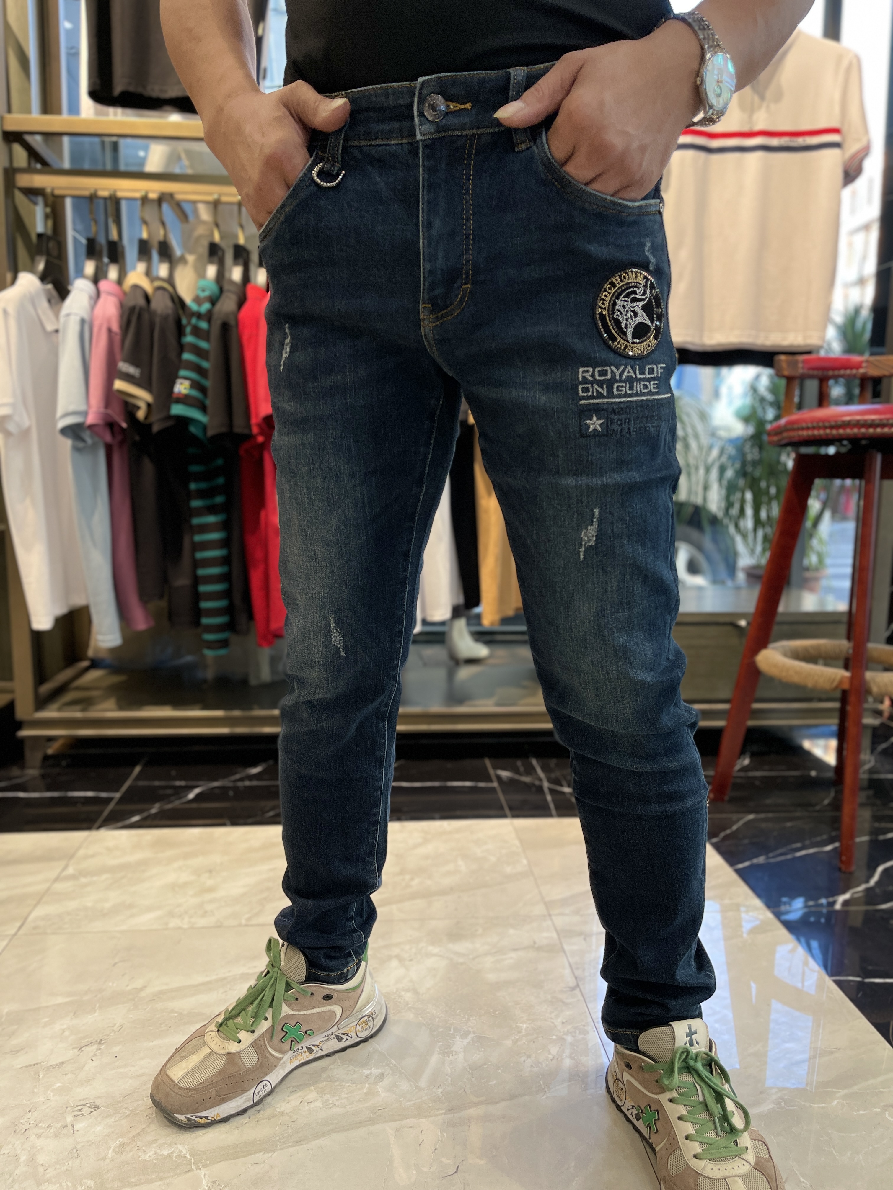 秋冬新款JCDC男士蓝色磨毛欧货休闲牛仔裤