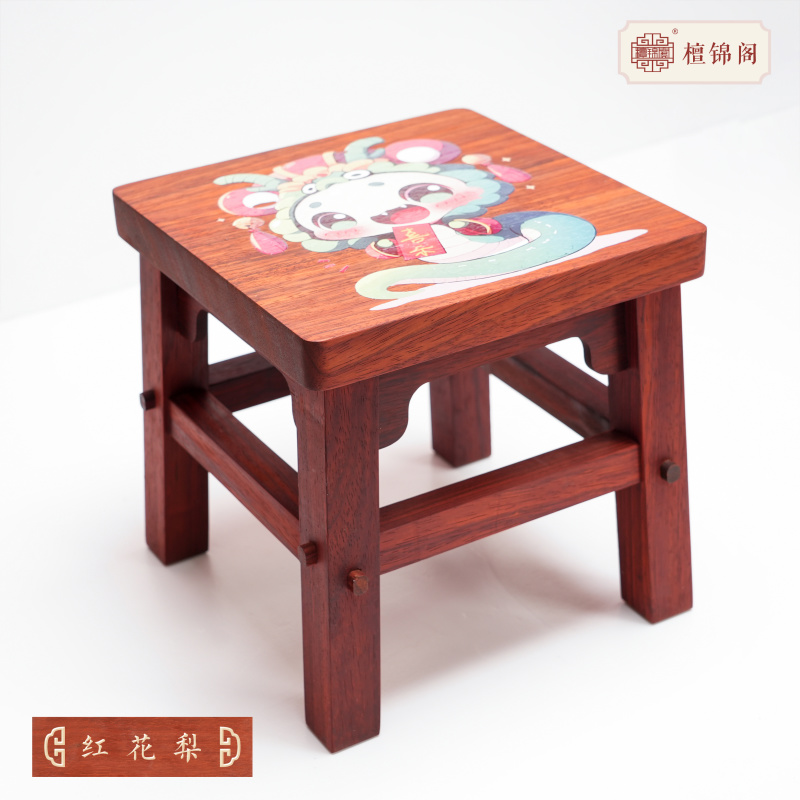 【檀锦阁凳礼】喜乐-q版蛇-彩绘千斤凳-241105-4