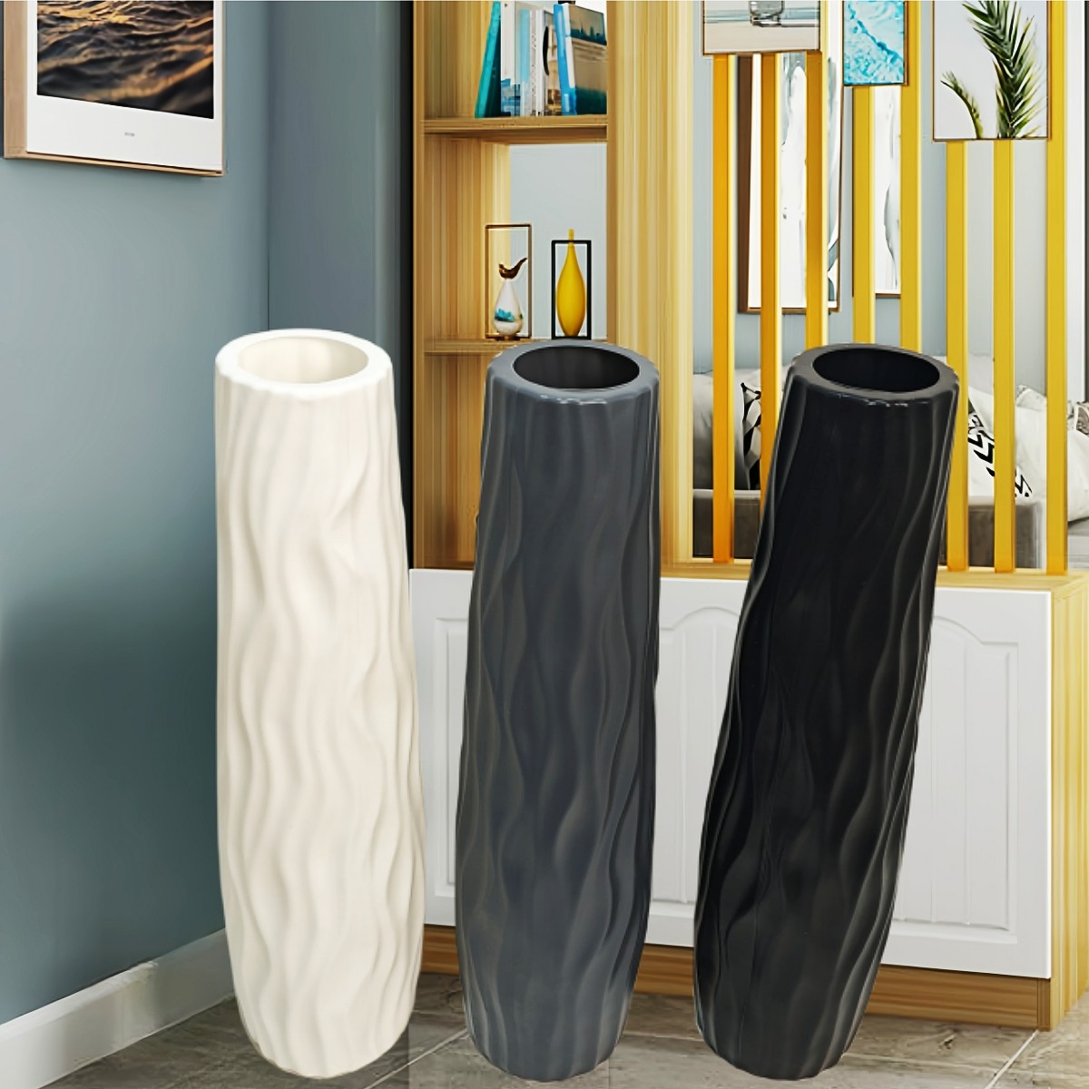 客厅落地仿陶瓷水培花瓶简约北欧仿真花干花插花器富贵竹花瓶摆件