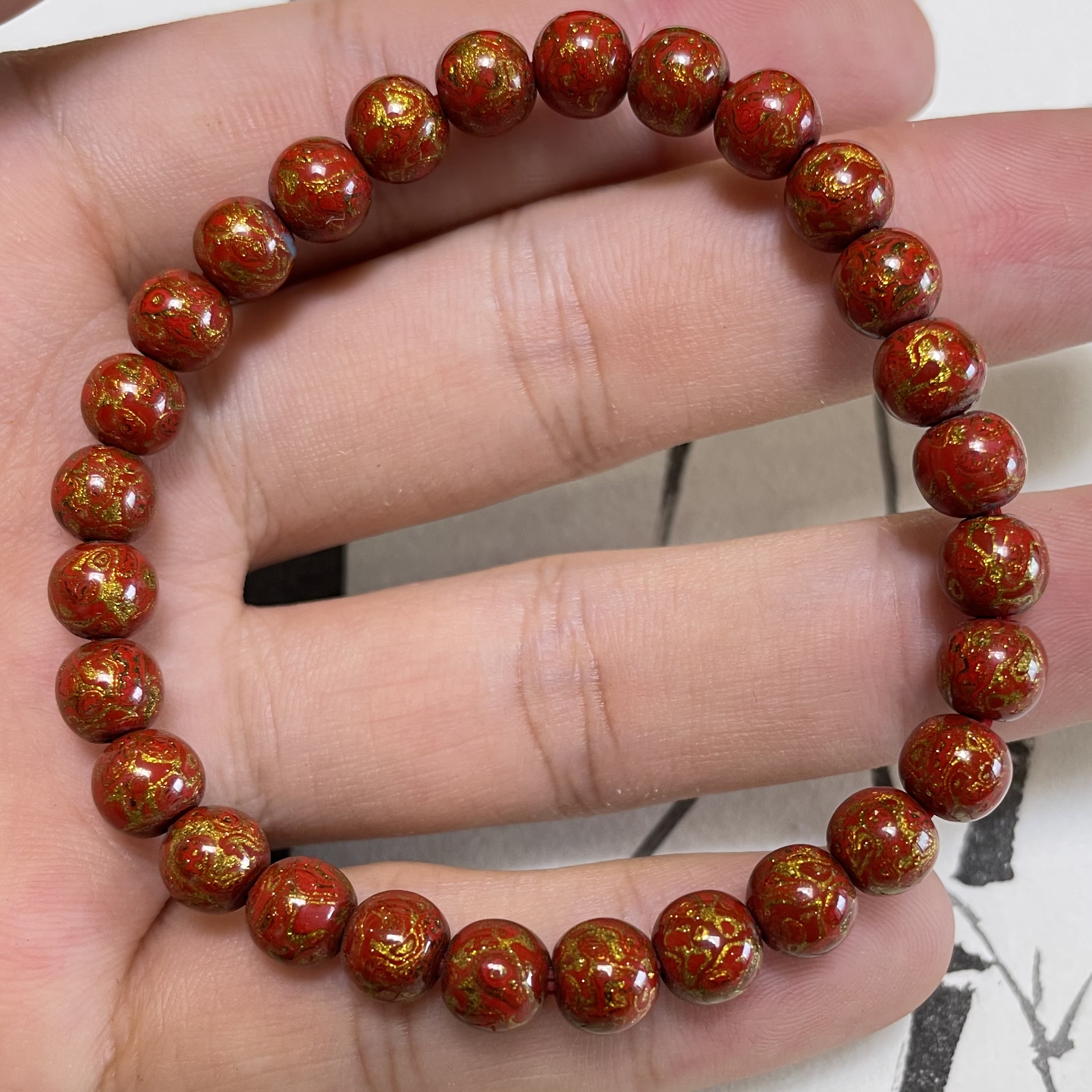 0.6cm犀皮大漆珠 28颗一串 木质 文玩手串 非遗文化传承