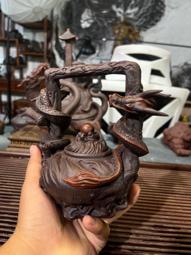 开天门双龙题梁茶壶原矿葛艺堂出品