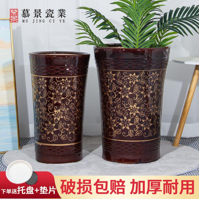 新款陶瓷大花盆中国风古典发财树虎皮兰大型绿植通用室内