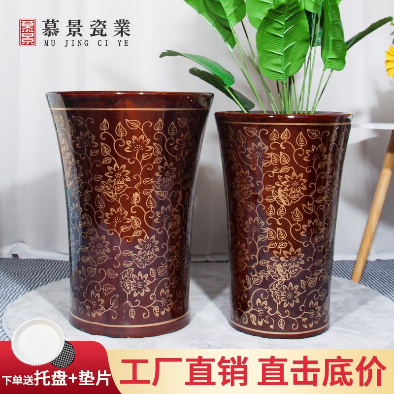 新中式陶瓷花盆大号特大号大口径福字花盆客厅发财树幸福树大花盆
