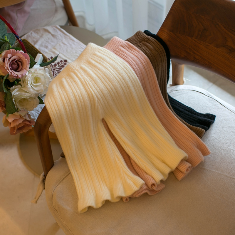 秋冬款女童针织喇叭裤休闲裤毛线裤