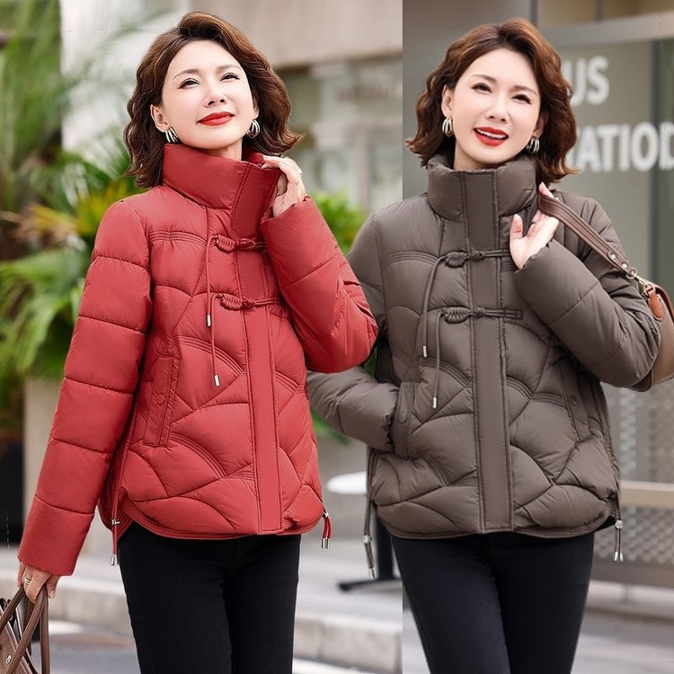 时尚纯色盘扣棉服女款2024年冬季新款韩版收腰修身显瘦保暖外套