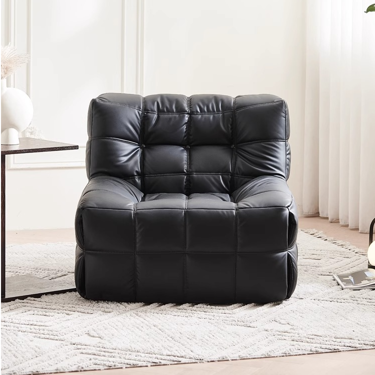 华夫格休闲椅家用客厅真皮单椅复古懒人鹿岛小户型阳台沙发椅子