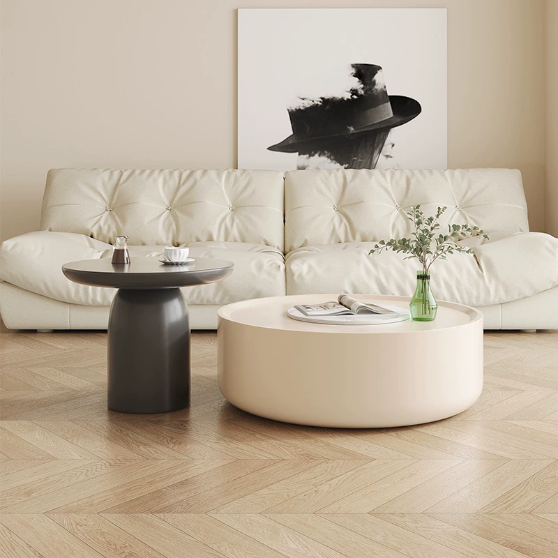 奶油风大小圆茶几小户型法式轻奢边几网红简约圆形茶几桌个性创意