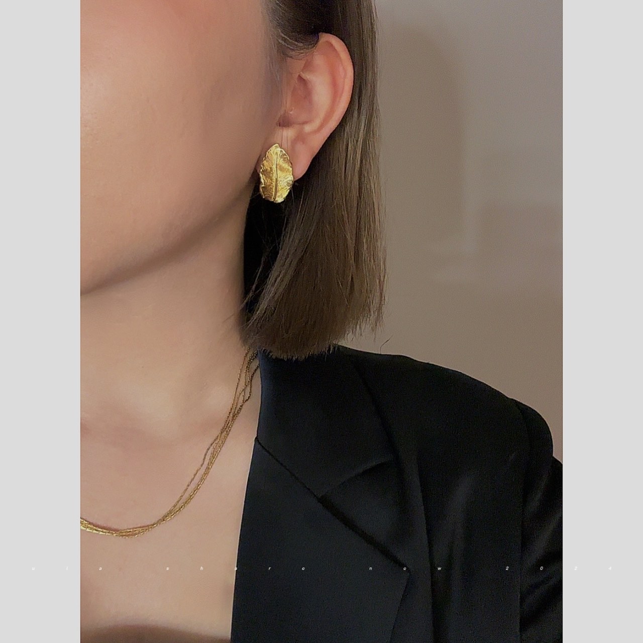 铜合金耳饰 「一叶子」小众设计感叶子状耳环女时尚个性耳钉耳饰