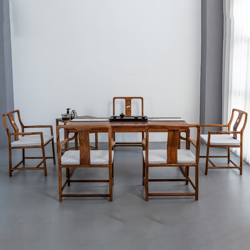 新中式沐风茶桌椅组合套装禅意明式胡桃木原木办公茶几台茶室家具