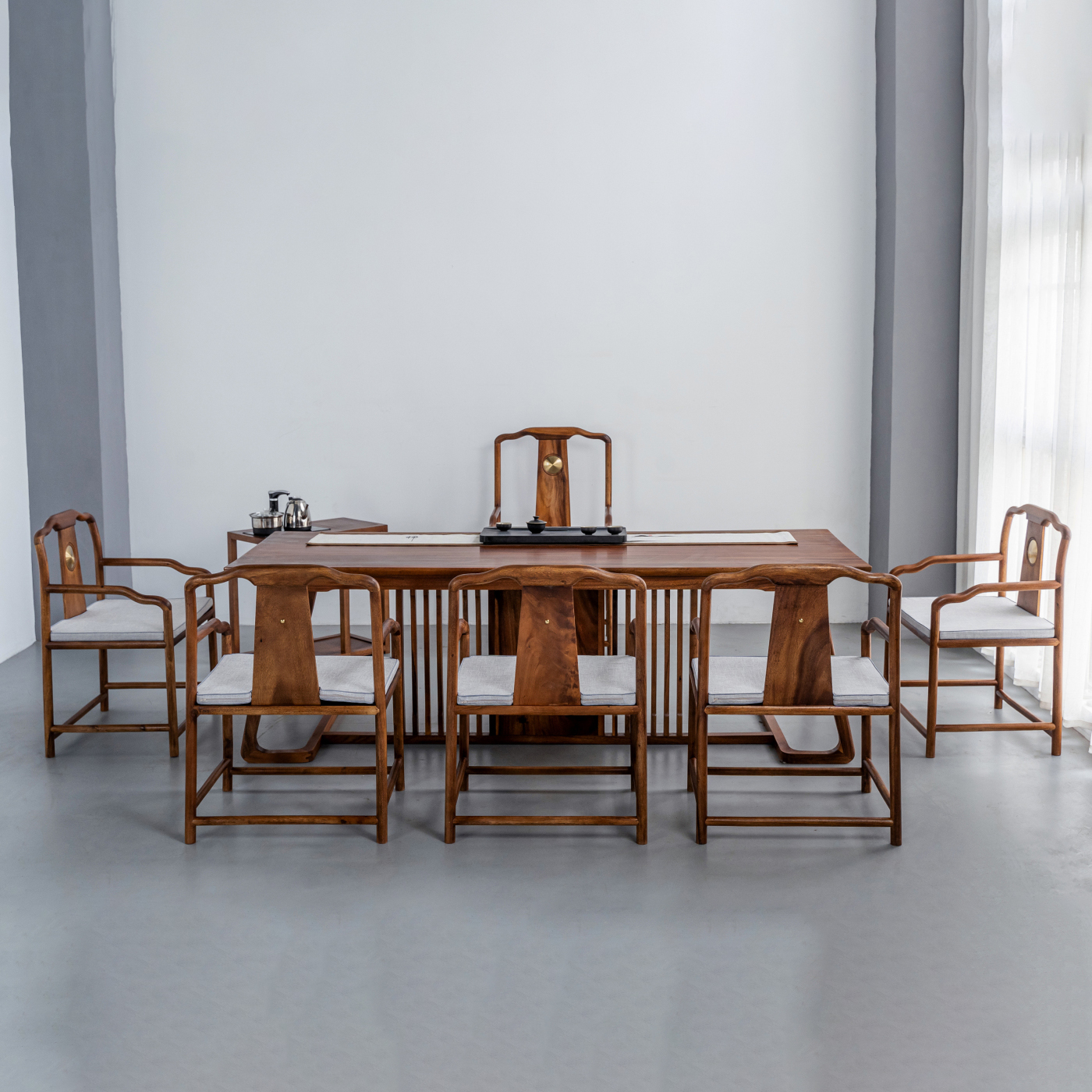 新中式简约风情茶桌椅组合胡桃木全实木禅意茶台办公会议室胡桃色