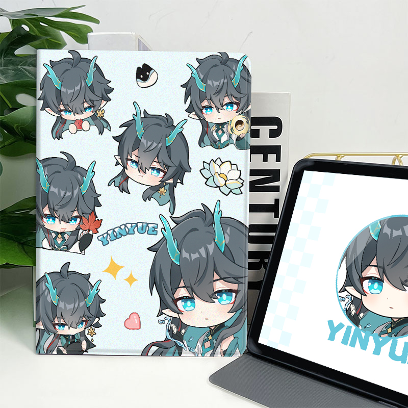 凌彩创艺苹果安卓蚕丝纹平板壳崩铁周边萌萌饮月君学生平板壳