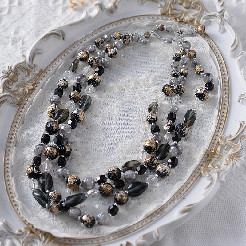 铜合金玻璃项链 【六六中古】孤品多层宫廷风项链f586长53cm