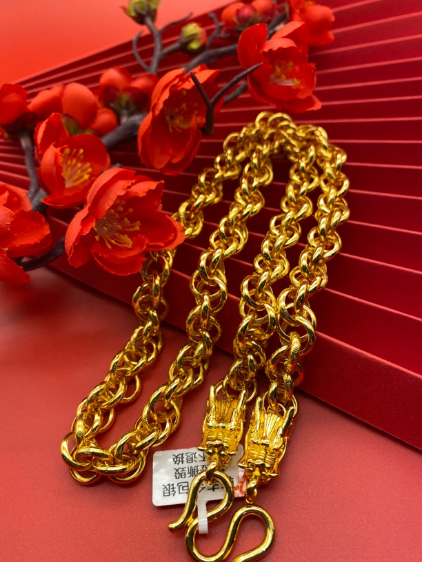 吊坠足银 足银项链 男款霸气双龙头麻花项链