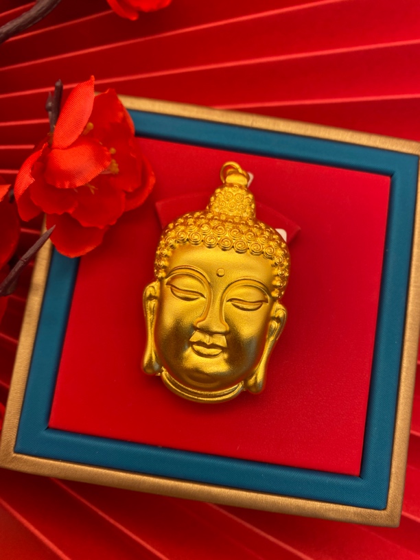 足银银制品 金店同款吊坠古法佛头复古保平安