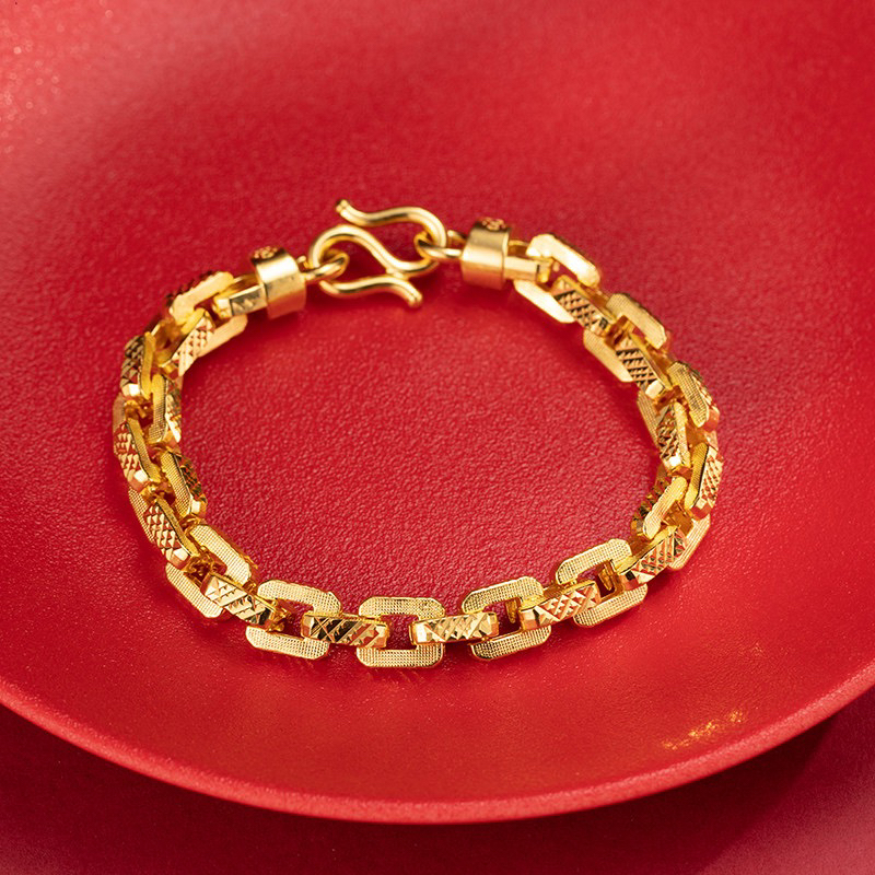 足银手链 足银手链 方形密卡时尚车花手链气质个性复古简约