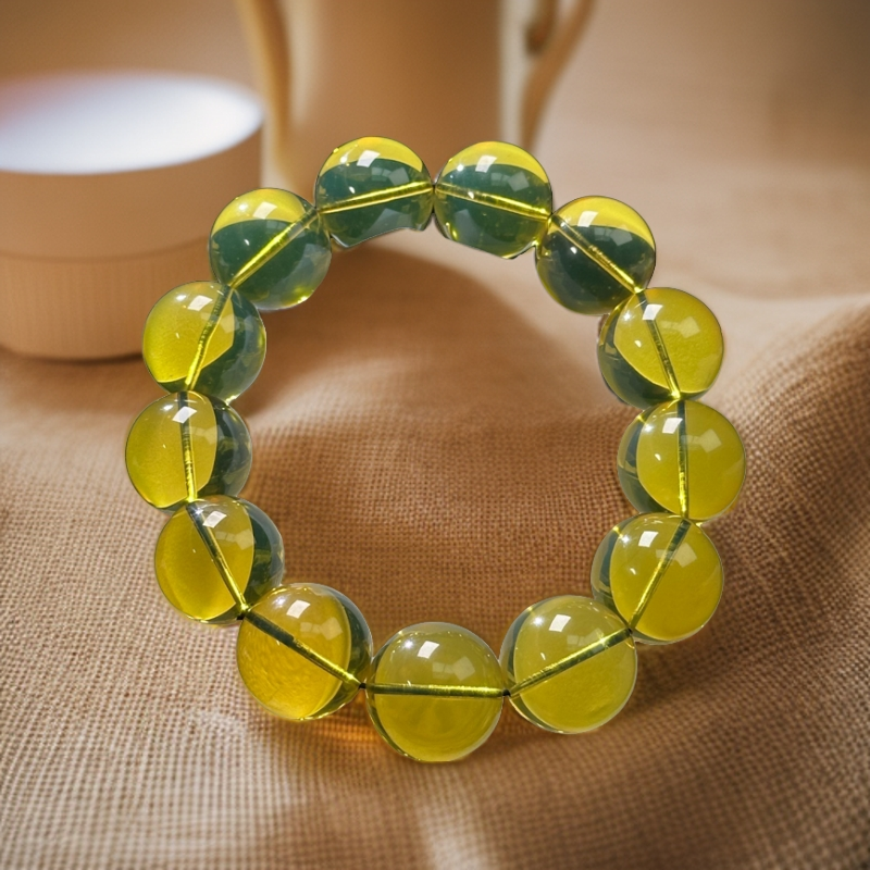 墨西哥微粉蓝珀手串气质时尚素圈单圈国风经典黄色轻奢精美百搭款