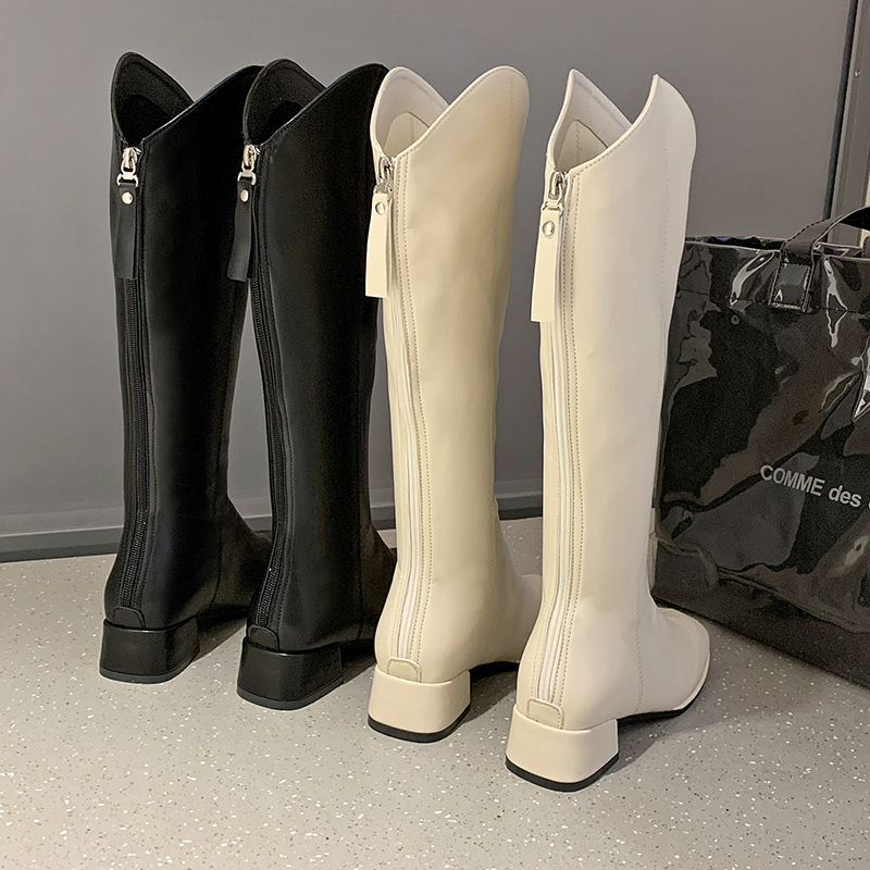 高筒靴秋冬加绒季23新款软皮马丁靴百搭洋气显气质时装靴大码长靴