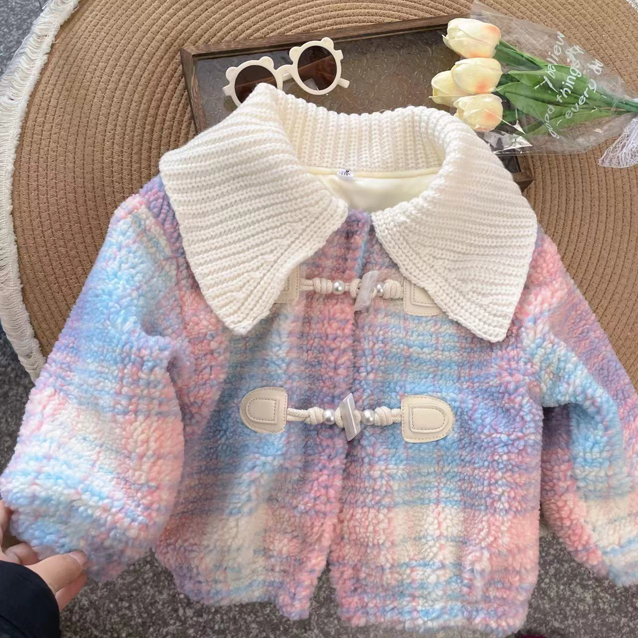 大哥小弟推荐#儿童加绒冬款翻领彩虹外套