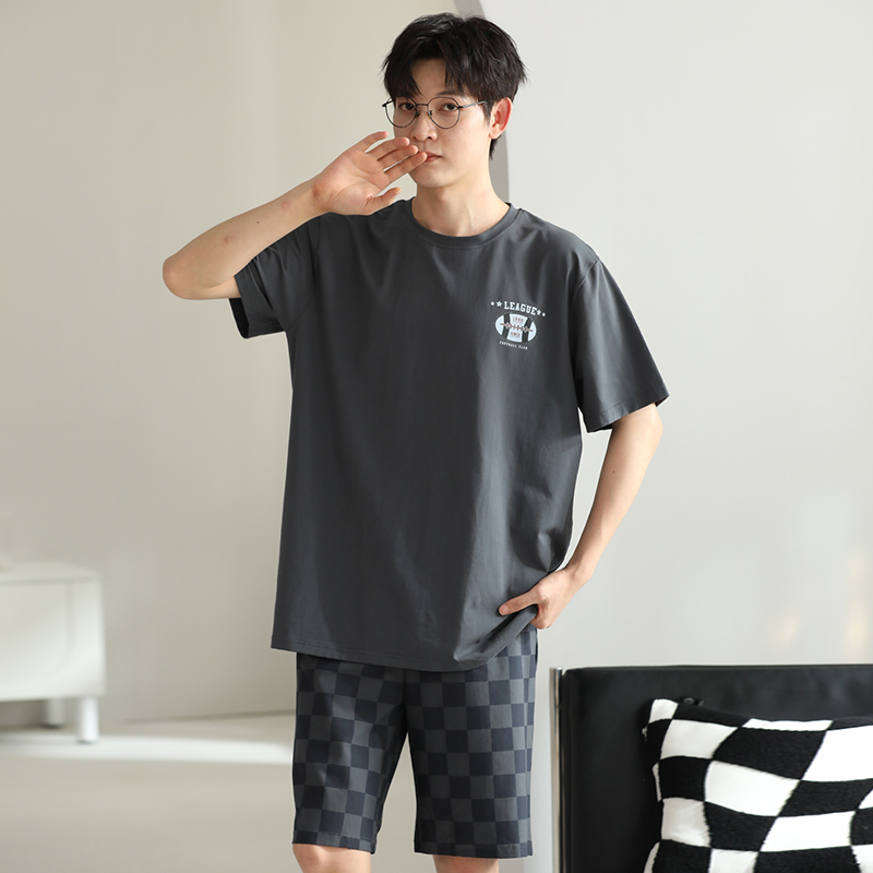 男士睡衣夏季纯棉薄款短袖大码青少年短裤男全棉家居服【24522】