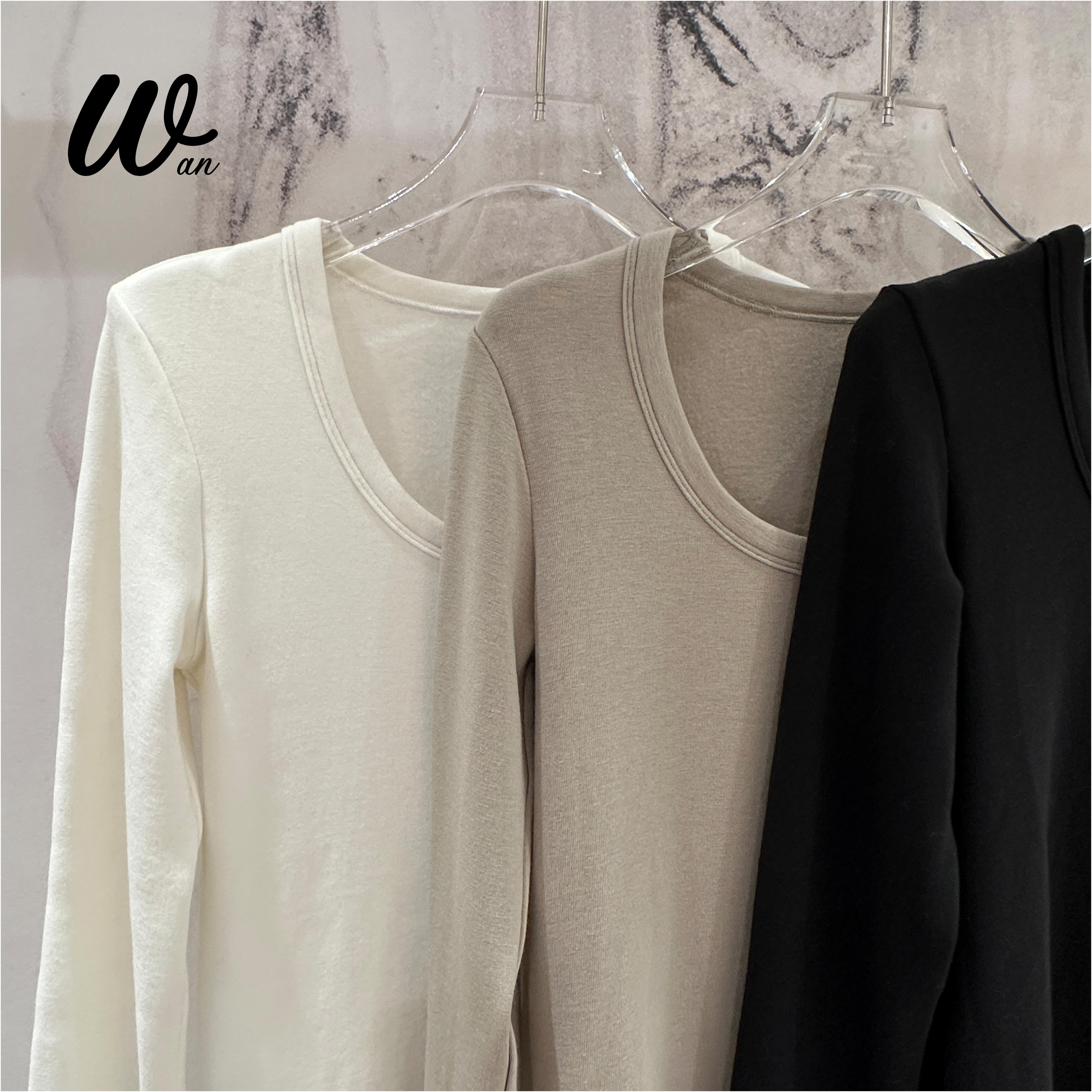 Wan婉豆儿秋冬新款U领修身长袖韩版纯色显瘦内搭定制版小衫WT恤