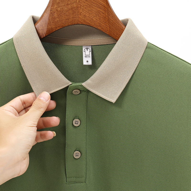 春秋薄款中青年男士长袖翻领polo衫商务休闲纯色体恤衫