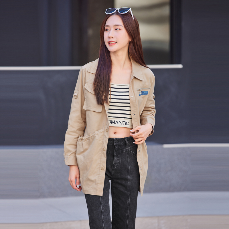 XG雪歌中长款长袖风衣XI108002A363简约工装风外套女装牛仔