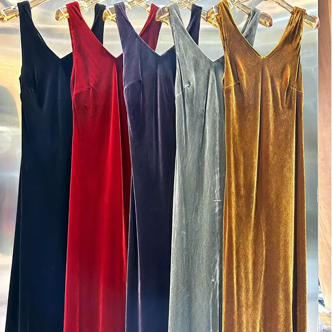 热卖气质时尚女神显瘦桑蚕丝丝绒斜裁无袖背心长裙吊带裙