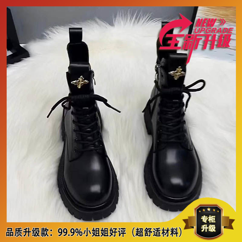 沿荐软皮英伦风马丁靴女秋冬季2023新款爆款ins潮短靴厚底