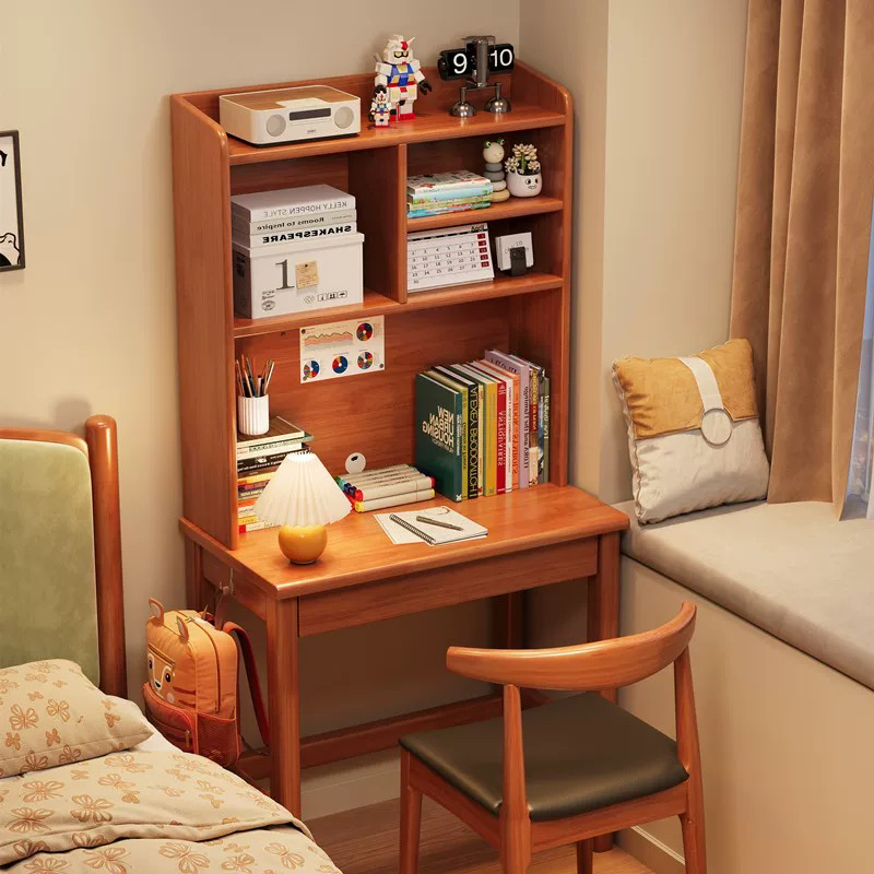 实木儿童书桌书架一体家用小孩写字课桌椅组合卧室学习桌电脑桌