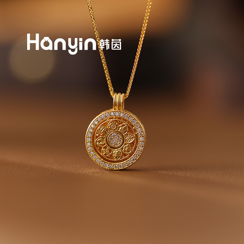 坠链均925银合成锆石 45cm气质纯银微镶可转动小号八宝罗盘项链