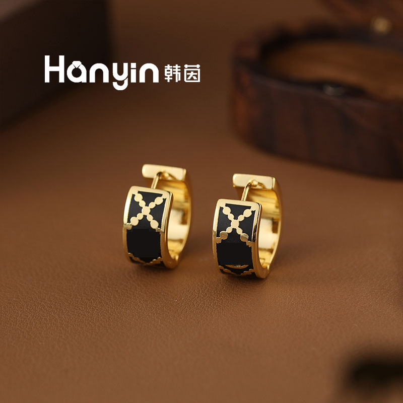 铜合金珐琅耳饰 时尚百搭气质光面X号宽版圆形耳扣AAA