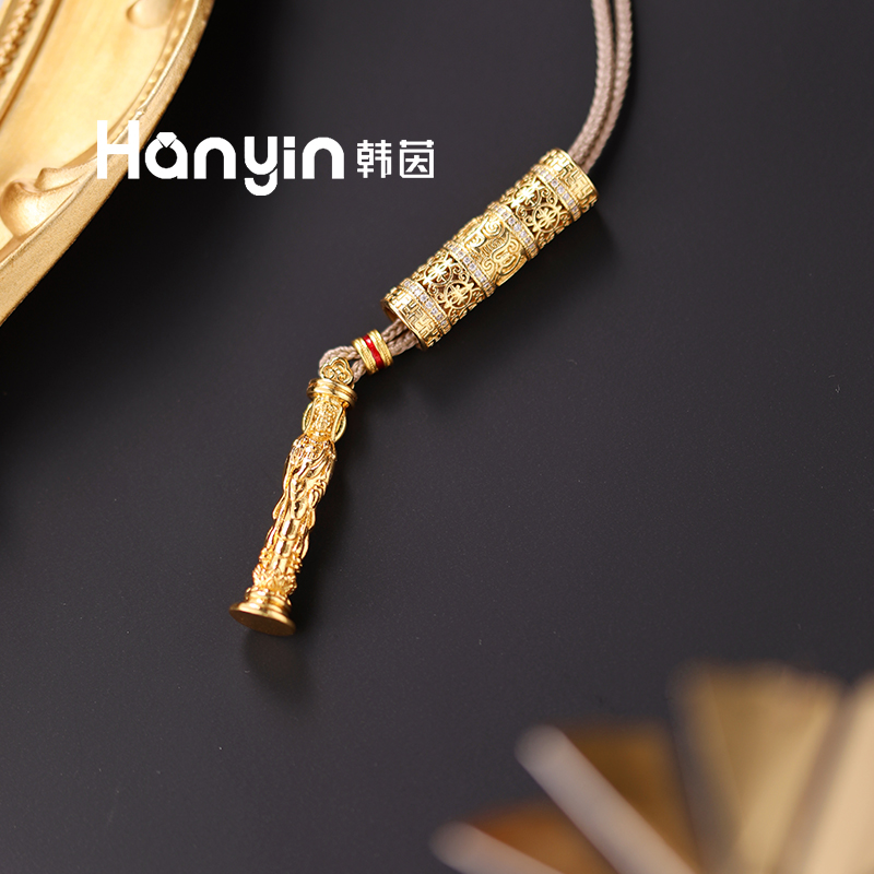 铜合金布艺项链 时尚百搭新中式立体镂空八宝随身佛编织布绳项链