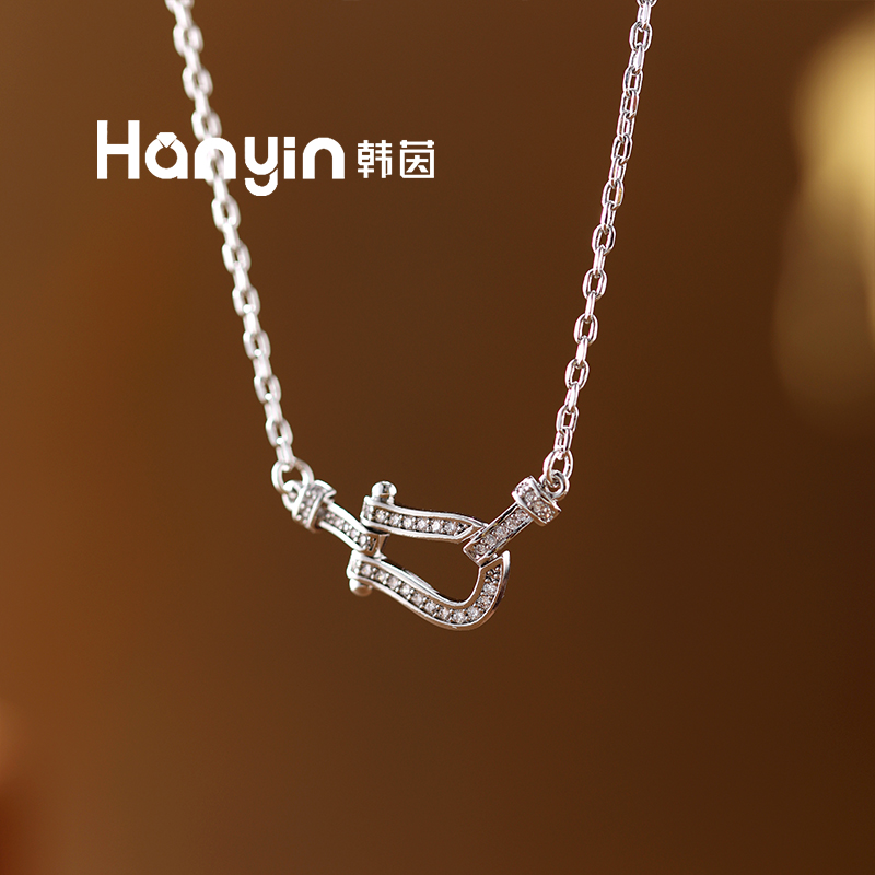 铜合金项链 小众气质光面微镶马蹄项链AAA