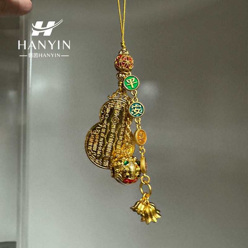 铜合金珐琅吊坠 经典国风平安喜乐刻字葫芦彩绘铃铛吊坠百搭挂件