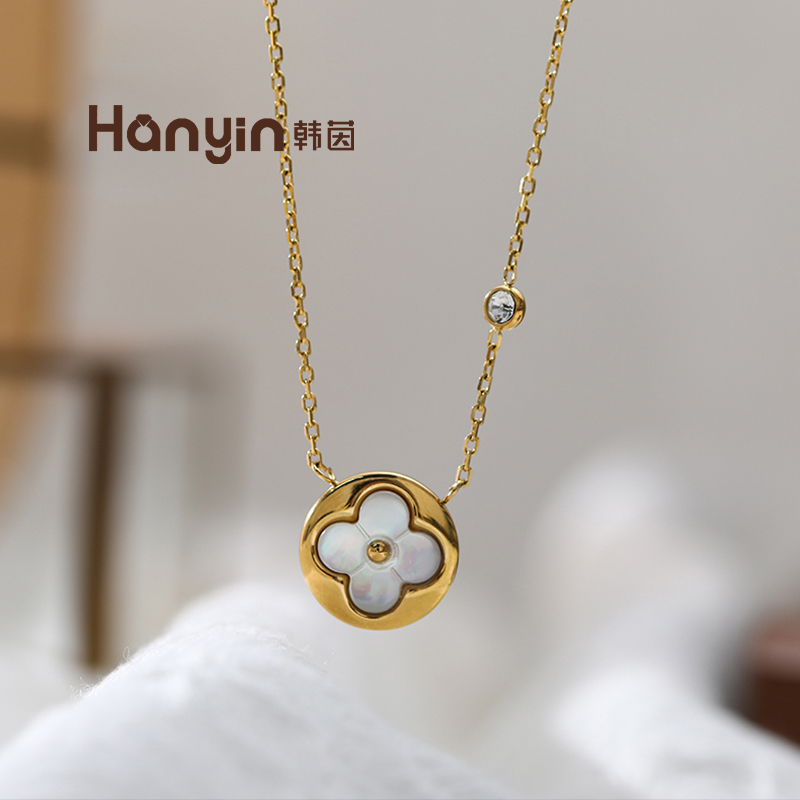 钛钢项链 气质经典圆形老花四叶百搭项链AAA