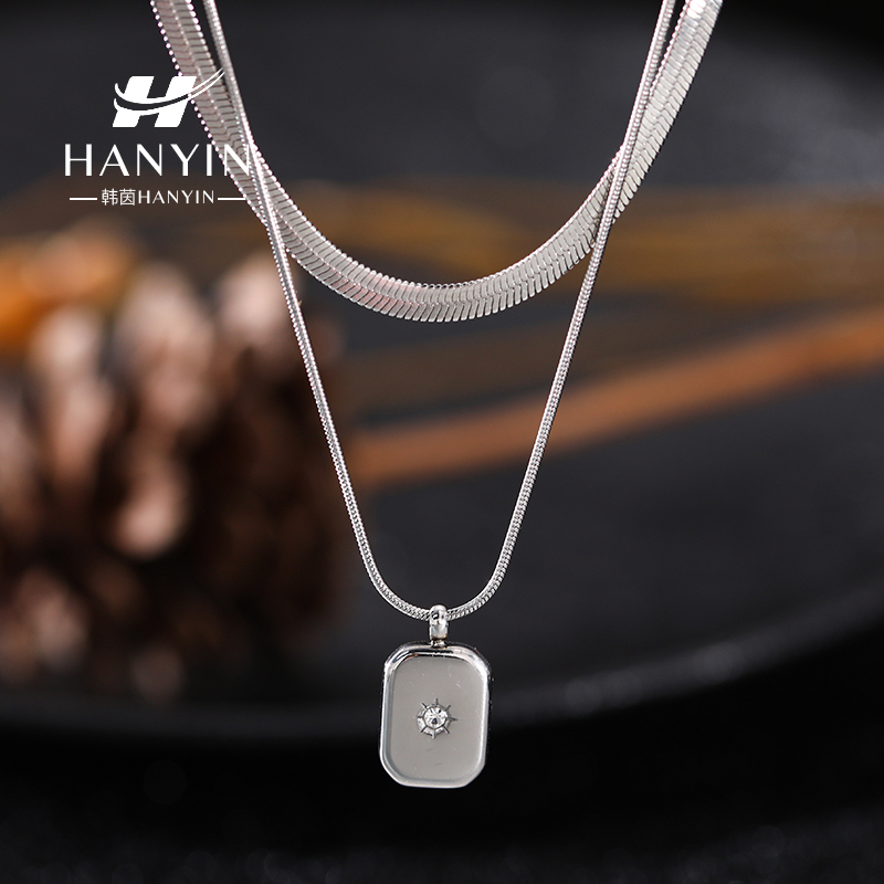钛钢项链 不掉色双层叠戴方块芒星扁蛇骨链可拆分加长毛衣链简约