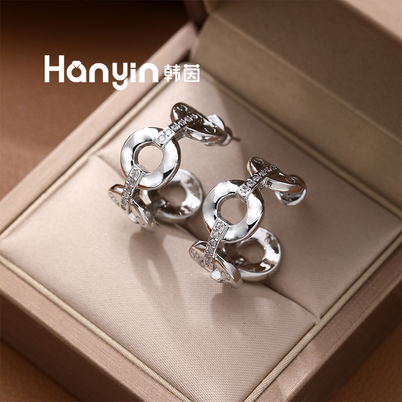 铜合金合成锆石耳饰 925银针经典时尚减号合计圆圈微镶C型耳钉AAA