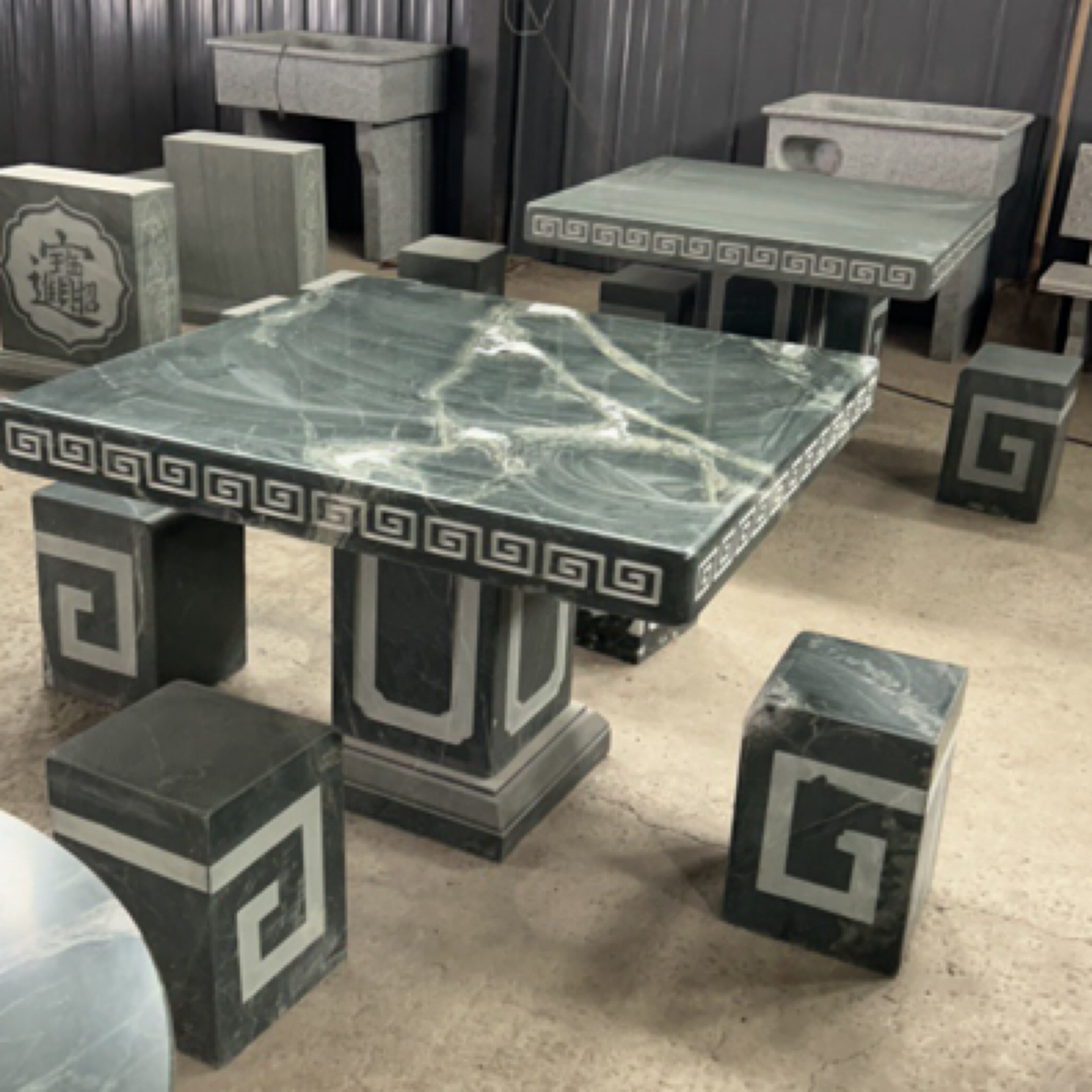 天然石材庭院石桌高档家用石头批发长方形石凳户外花园大理石桌椅