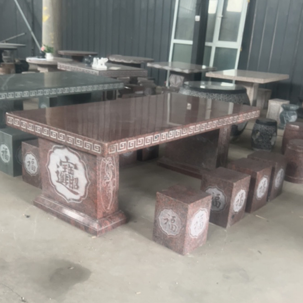 石桌石凳天然大理石长方形石桌椅庭院户外园林庭院石桌石凳