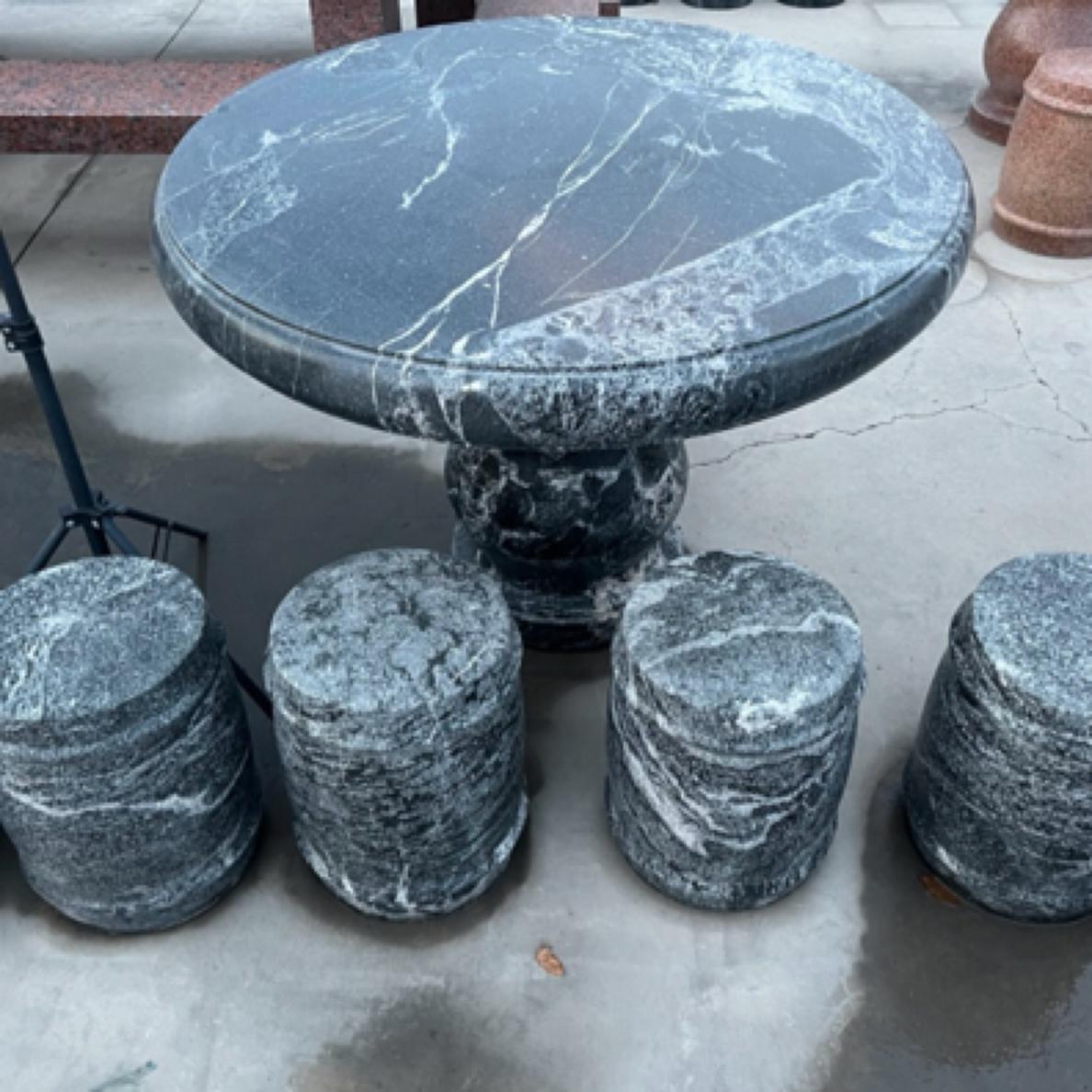 大理石石桌凳露天天然石材天然石庭院茶桌户外圆桌花岗岩石头桌椅