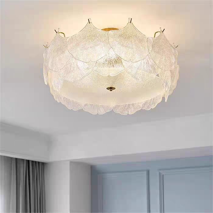 法式轻奢主卧室灯奶油风网红银杏叶玻璃现代简约房间吸顶灯