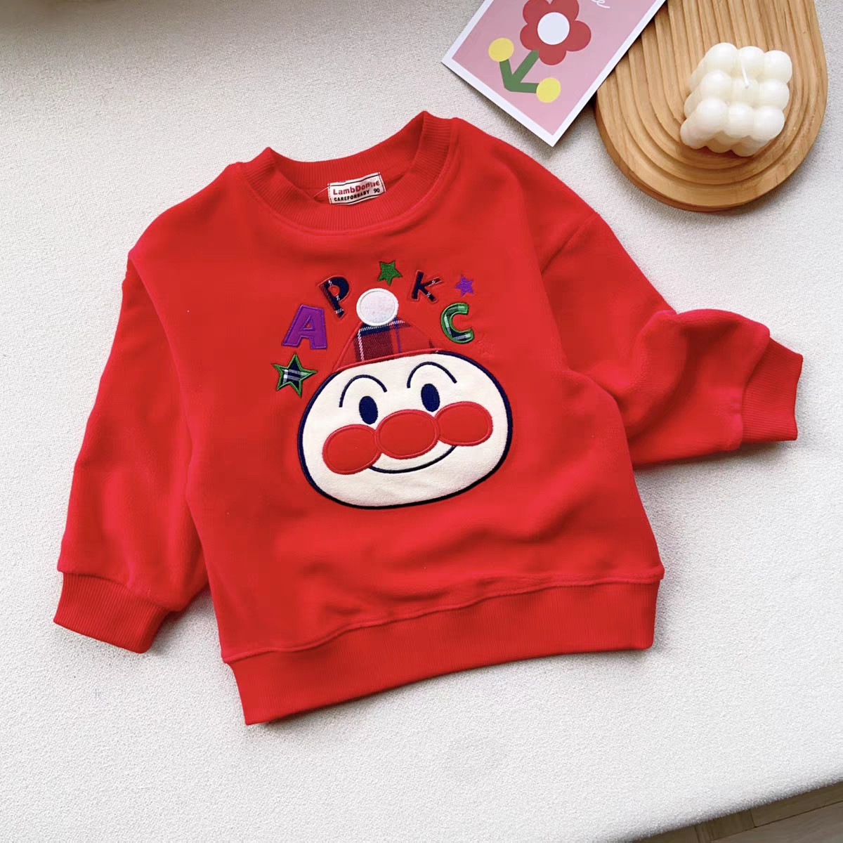 秋冬新款卡通面包超人图案摇粒绒男女童宝宝卫衣儿童绒衣外套上衣