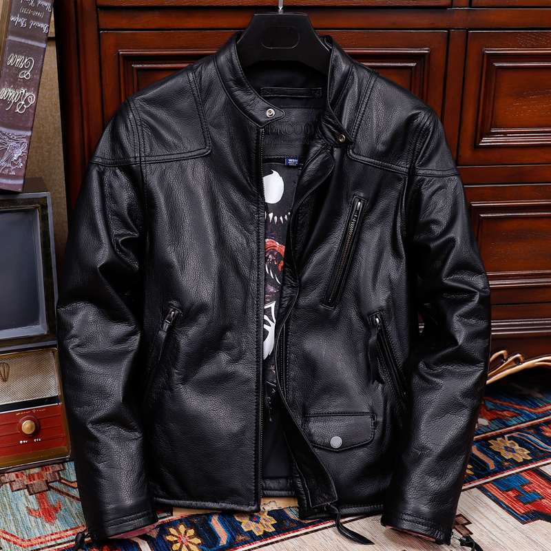 新款男士毒液原版头层牛皮真皮皮衣男士韩版时尚短款修身立领夹克
