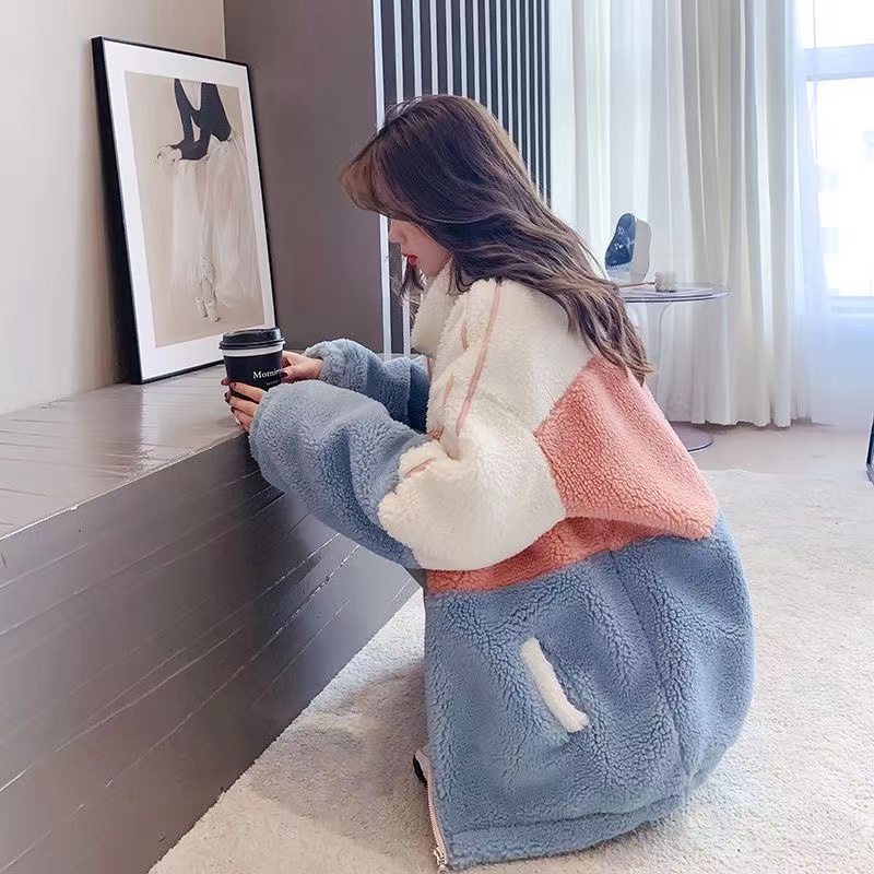 加绒加厚2024年新款摇粒绒上衣女外套网红炸街宽松外套女韩版